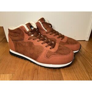 Woolys Shoes Mens Size 12 Brown Faux Fur Lined High Top Winter Suede Sneakers